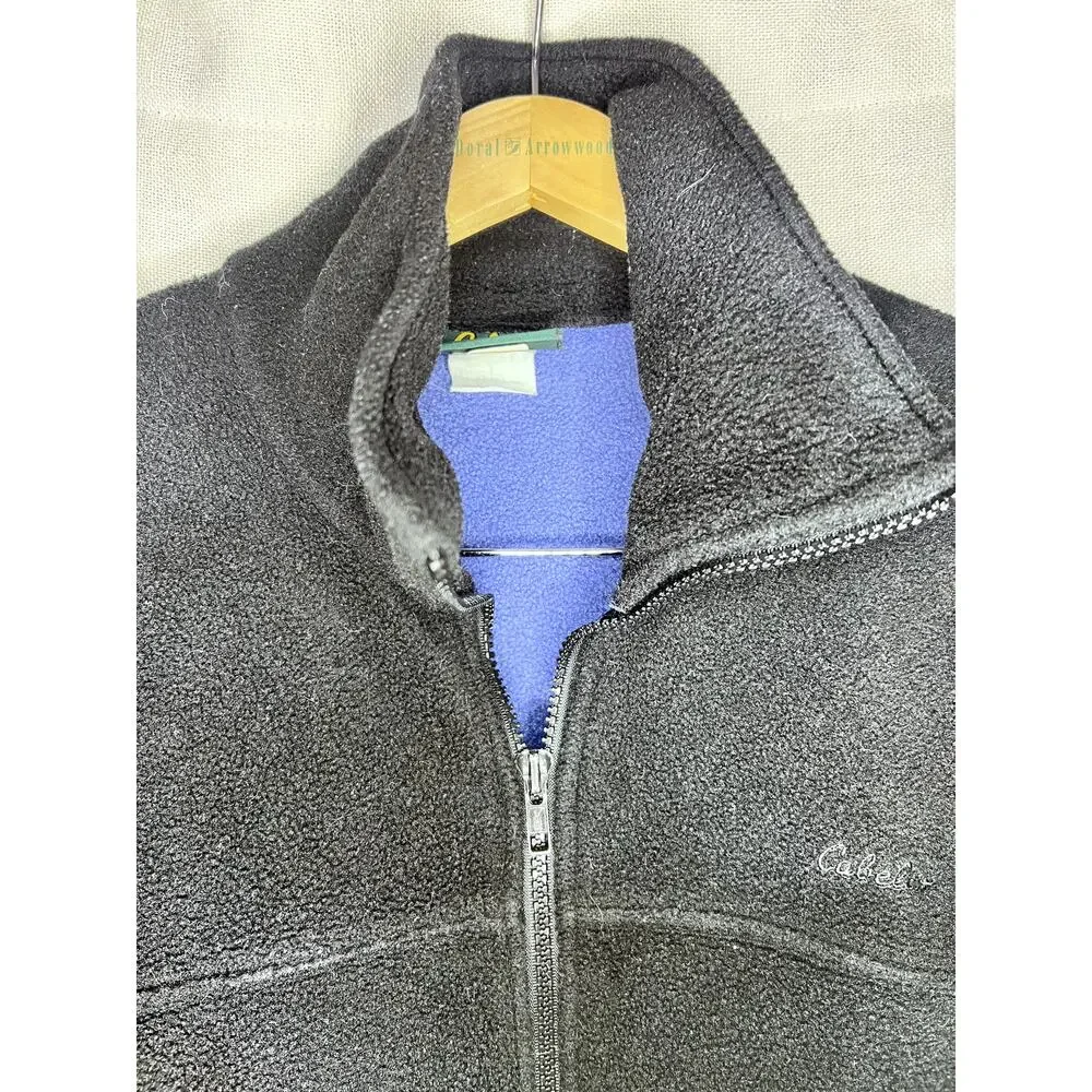 Vintage Cabela's Fleece Polartec Black Blue Made In USA ZIp Up Jacket - Picture 3 of 9